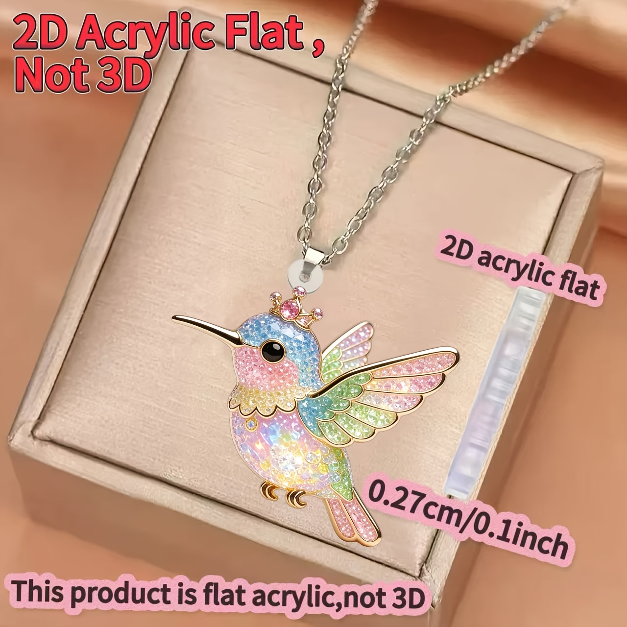 Acrylic Bird Colorful Sparkling Necklace